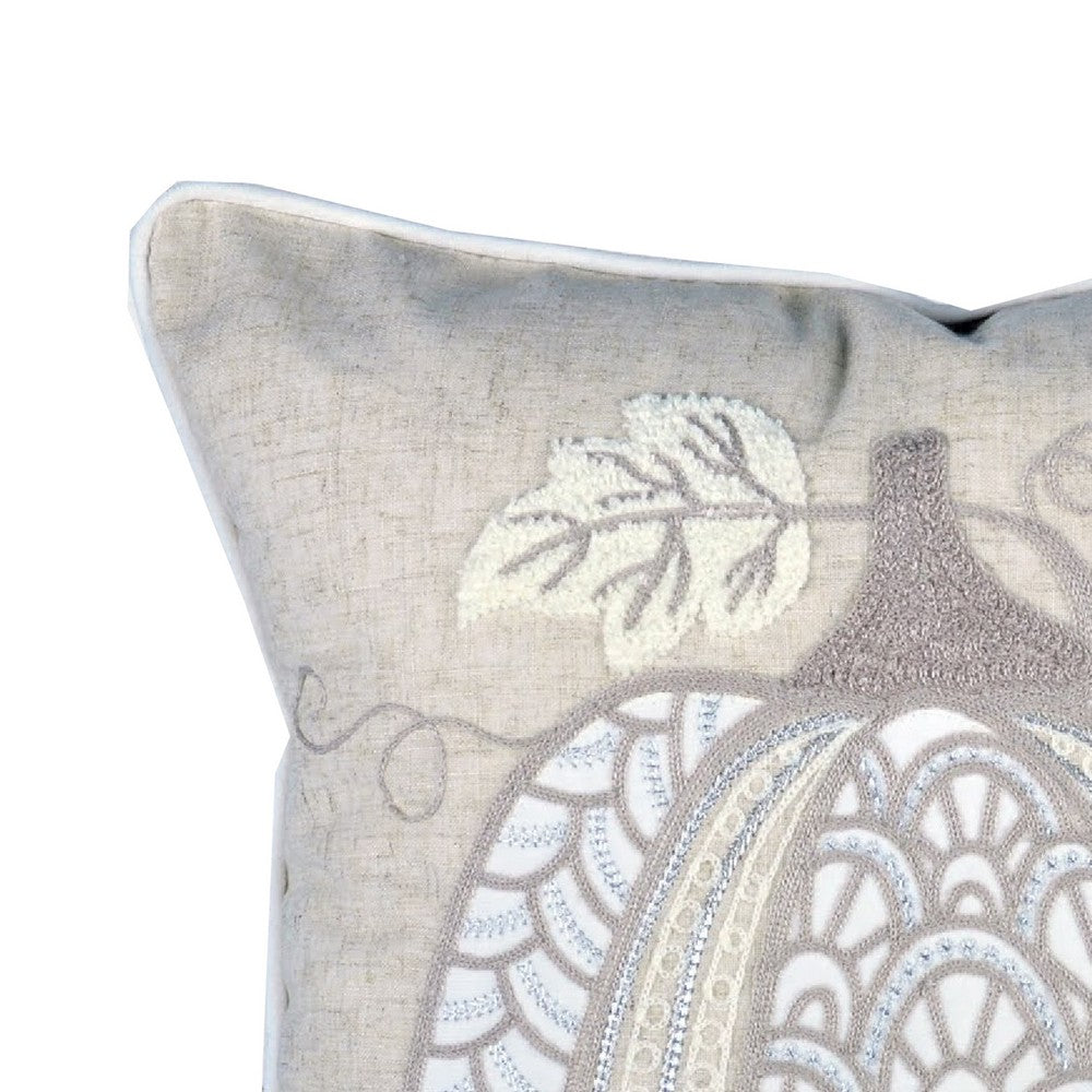 Niva Square Throw Pillow, Lace Embroidered Pumpkin, Linen-Blend Taupe 20 Inch - BM349975