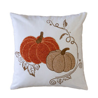 Niva Square Throw Pillow, Embroidered Rust Pumpkins, White Cotton 20 Inch - BM349976
