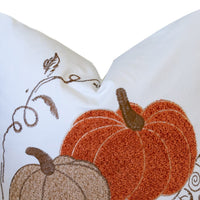 Niva Square Throw Pillow, Embroidered Rust Pumpkins, White Cotton 20 Inch - BM349976