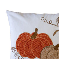 Niva Square Throw Pillow, Embroidered Rust Pumpkins, White Cotton 20 Inch - BM349976