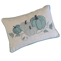 Niva Lumbar Pillow, Blue Embroidered Pumpkin, Ivory Cotton-Blend 14x20 - BM349977