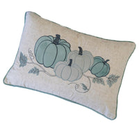 Niva Lumbar Pillow, Blue Embroidered Pumpkin, Ivory Cotton-Blend 14x20 - BM349977