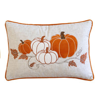 Niva Lumbar Pillow, Rust Embroidered Pumpkin, Ivory Cotton-Blend 14x20 - BM349978