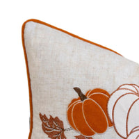 Niva Lumbar Pillow, Rust Embroidered Pumpkin, Ivory Cotton-Blend 14x20 - BM349978