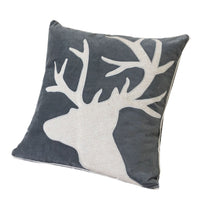 Lopa Square Throw Pillow, Holiday Reindeer Embroidery, Gray Velvet 20 Inch - BM349979