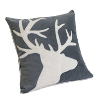 Lopa Square Throw Pillow, Holiday Reindeer Embroidery, Gray Velvet 20 Inch - BM349979