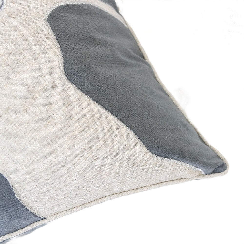 Lopa Square Throw Pillow, Holiday Reindeer Embroidery, Gray Velvet 20 Inch - BM349979