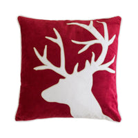 Lopa Square Throw Pillow, Holiday Reindeer Embroidery, Red Velvet 20 Inch - BM349980