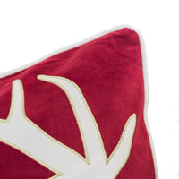 Lopa Square Throw Pillow, Holiday Reindeer Embroidery, Red Velvet 20 Inch - BM349980