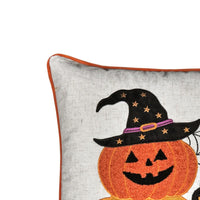 Square Throw Pillow, Cat and Pumpkin Stack, Ivory Linen-Like Fabric 20 Inch - BM349981