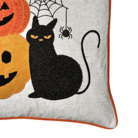 Square Throw Pillow, Cat and Pumpkin Stack, Ivory Linen-Like Fabric 20 Inch - BM349981