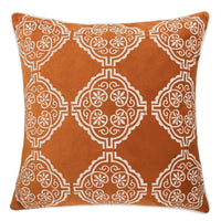 Niva Square Throw Pillow, Damask Embroidery, Burnt Orange Velvet 20 Inch - BM349983