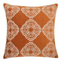 Niva Square Throw Pillow, Damask Embroidery, Burnt Orange Velvet 20 Inch - BM349983