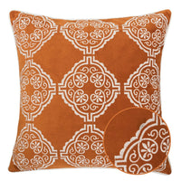 Niva Square Throw Pillow, Damask Embroidery, Burnt Orange Velvet 20 Inch - BM349983