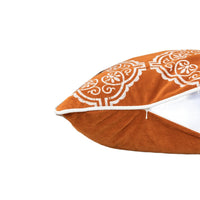 Niva Square Throw Pillow, Damask Embroidery, Burnt Orange Velvet 20 Inch - BM349983
