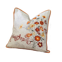 Niva Square Throw Pillow, Thanksgiving Embroidery, Orange Cotton-Blend 20 Inch - BM349984
