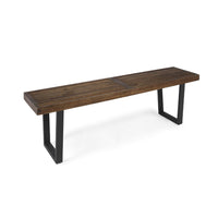 Cior Outdoor Dining Bench, 62 Inch Slatted Brown Acacia Wood, Sled Base - BM349988