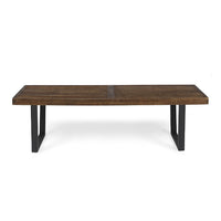 Cior Outdoor Dining Bench, 62 Inch Slatted Brown Acacia Wood, Sled Base - BM349988