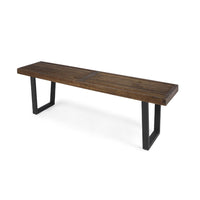 Cior Outdoor Dining Bench, 62 Inch Slatted Brown Acacia Wood, Sled Base - BM349988