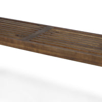 Cior Outdoor Dining Bench, 62 Inch Slatted Brown Acacia Wood, Sled Base - BM349988