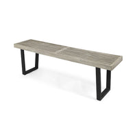 Cior Outdoor Dining Bench, 62 Inch Slatted Gray Acacia Wood, Sled Base - BM349989