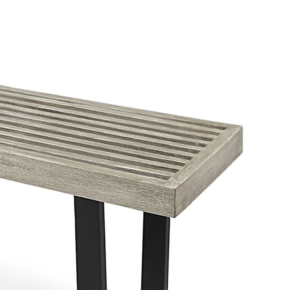 Cior Outdoor Dining Bench, 62 Inch Slatted Gray Acacia Wood, Sled Base - BM349989
