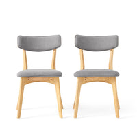 Bety Dining Side Chair Set of 2, Oak Brown Design, Dark Gray Fabric - BM349992