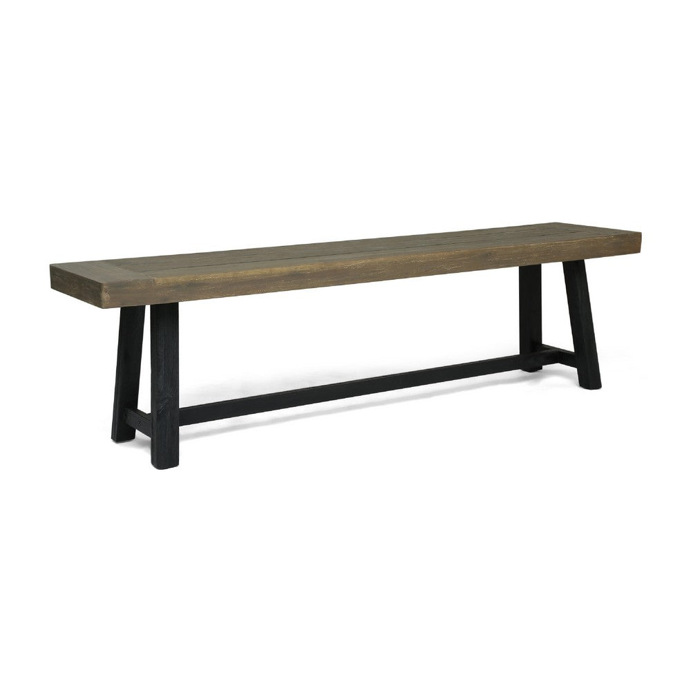 Outdoor Bench, 63 Inch Sandblasted Gray Wood Seat, Black Metal Legs - BM349993