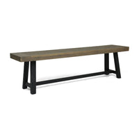 Outdoor Bench, 63 Inch Sandblasted Gray Wood Seat, Black Metal Legs - BM349993
