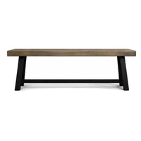 Outdoor Bench, 63 Inch Sandblasted Gray Wood Seat, Black Metal Legs - BM349993