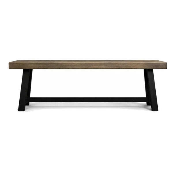 Outdoor Bench, 63 Inch Sandblasted Gray Wood Seat, Black Metal Legs - BM349993