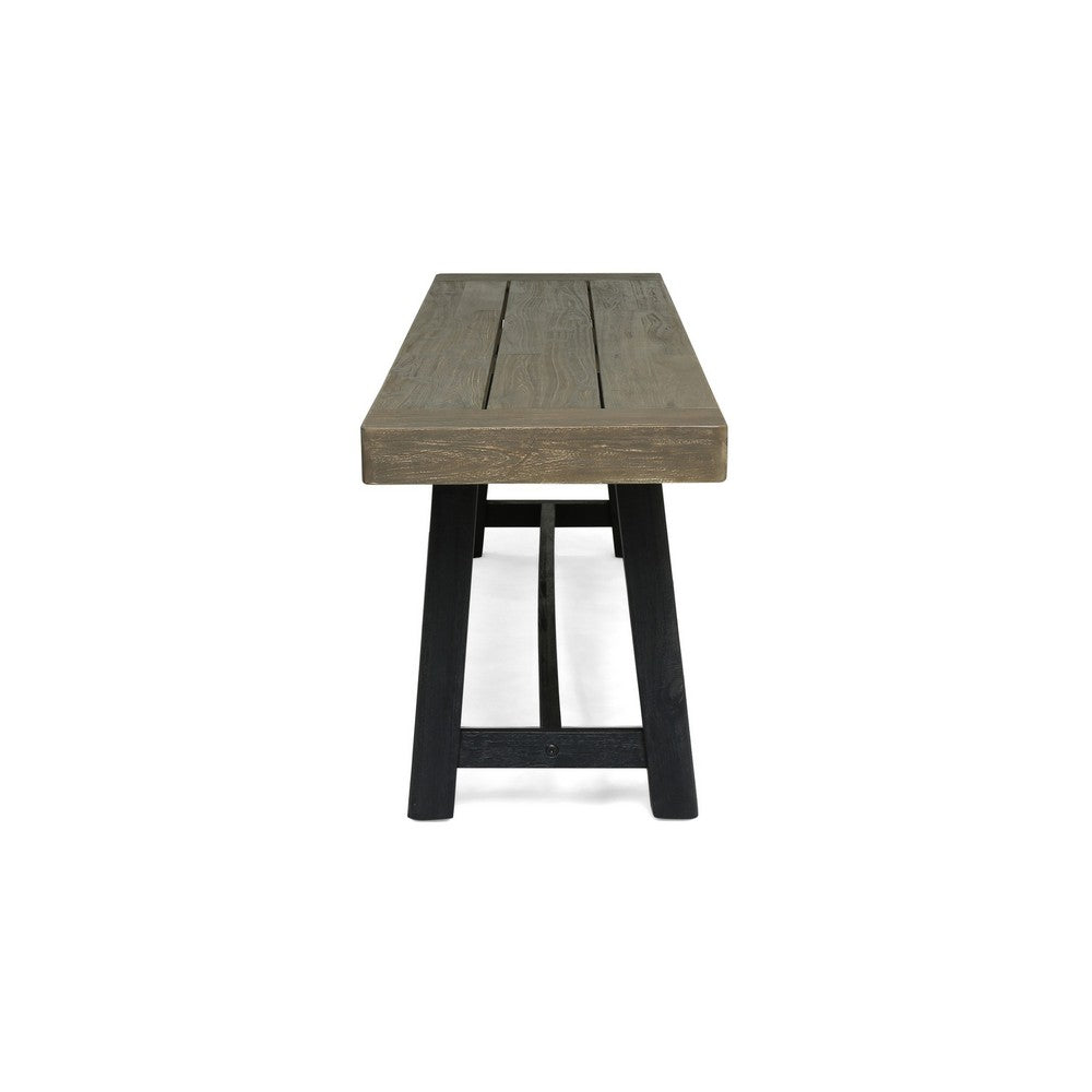 Outdoor Bench, 63 Inch Sandblasted Gray Wood Seat, Black Metal Legs - BM349993