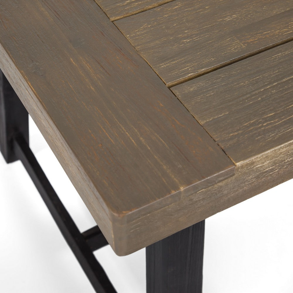 Outdoor Bench, 63 Inch Sandblasted Gray Wood Seat, Black Metal Legs - BM349993