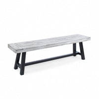 Outdoor Dining Bench, 63 Inch Sandblasted Gray Slatted Seat, Black Legs - BM349997