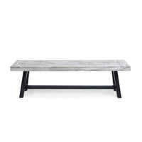 Outdoor Dining Bench, 63 Inch Sandblasted Gray Slatted Seat, Black Legs - BM349997