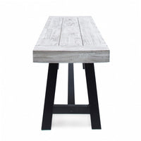 Outdoor Dining Bench, 63 Inch Sandblasted Gray Slatted Seat, Black Legs - BM349997