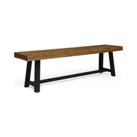 Outdoor Dining Accent Bench, 63 Inch Teak Brown Seat, Black Bold Legs - BM349999