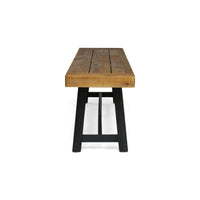 Outdoor Dining Accent Bench, 63 Inch Teak Brown Seat, Black Bold Legs - BM349999
