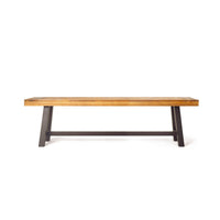 Outdoor Dining Bench, 63 Inch Acacia Wood Seat with Black Metal Legs - BM350000