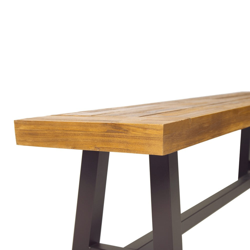 Outdoor Dining Bench, 63 Inch Acacia Wood Seat with Black Metal Legs - BM350000