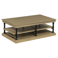 Bard Coffee Table, 55 Inch Brown Veneer, 2 Tier Shelves, Black Metal Legs - BM350001