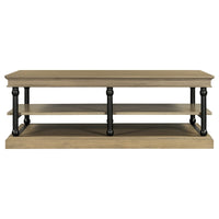 Bard Coffee Table, 55 Inch Brown Veneer, 2 Tier Shelves, Black Metal Legs - BM350001
