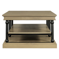 Bard Coffee Table, 55 Inch Brown Veneer, 2 Tier Shelves, Black Metal Legs - BM350001