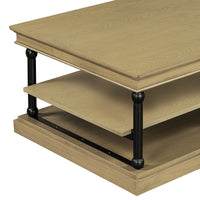 Bard Coffee Table, 55 Inch Brown Veneer, 2 Tier Shelves, Black Metal Legs - BM350001