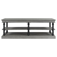 Bard Coffee Table, 55 Inch Gray Veneer, 2 Tier Shelves, Black Metal Legs - BM350002
