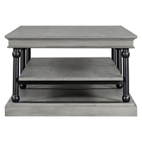 Bard Coffee Table, 55 Inch Gray Veneer, 2 Tier Shelves, Black Metal Legs - BM350002