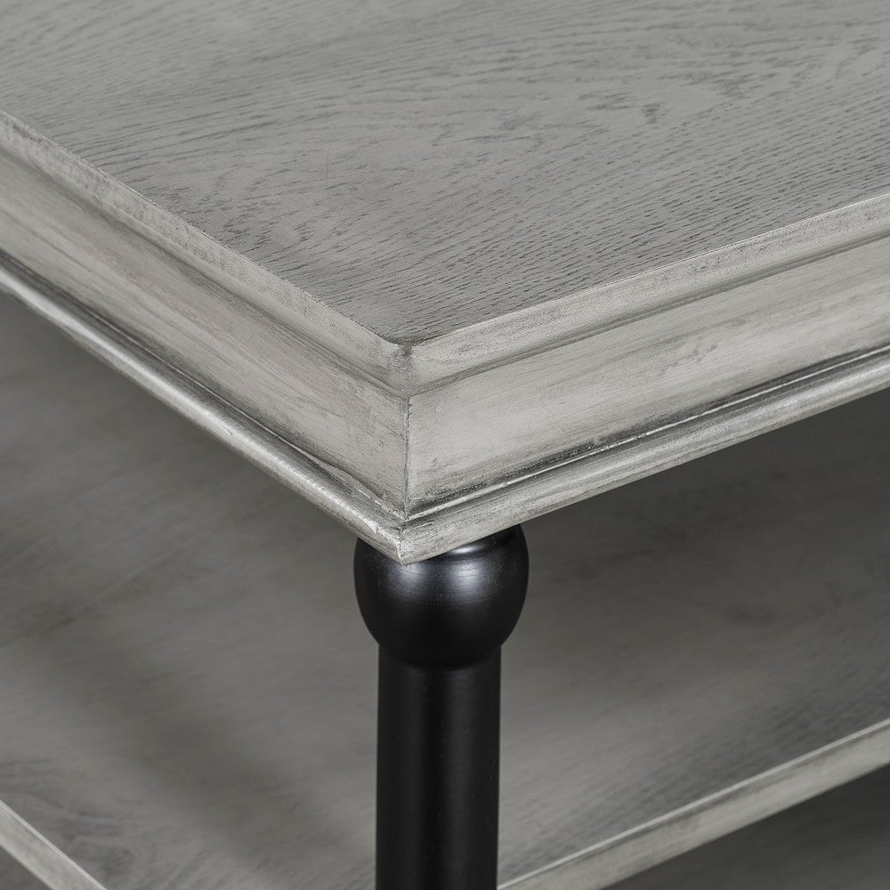 Bard Coffee Table, 55 Inch Gray Veneer, 2 Tier Shelves, Black Metal Legs - BM350002
