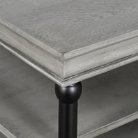Bard Coffee Table, 55 Inch Gray Veneer, 2 Tier Shelves, Black Metal Legs - BM350002