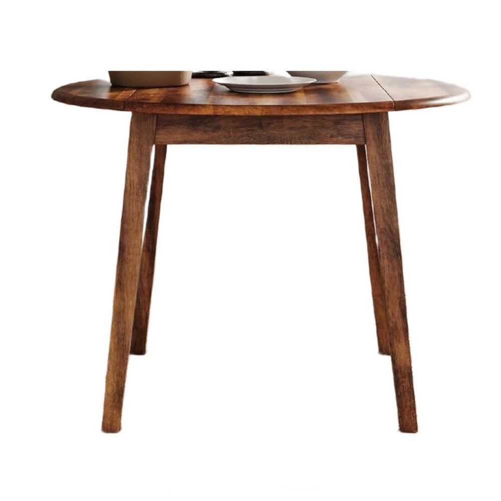 Bergi Dining Table with 2 Drop Leaves, 26-42 Inch Round, Rustic Brown Wood - BM350003