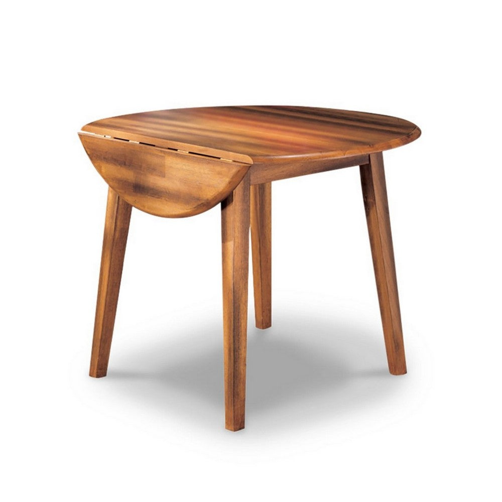 Bergi Dining Table with 2 Drop Leaves, 26-42 Inch Round, Rustic Brown Wood - BM350003